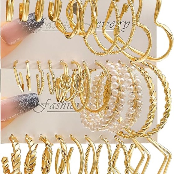 IFKM 24 Pairs Gold Hoop Earrings Set for Women Hypoallergenic Chunky Chain Twist - Picture 2 of 2